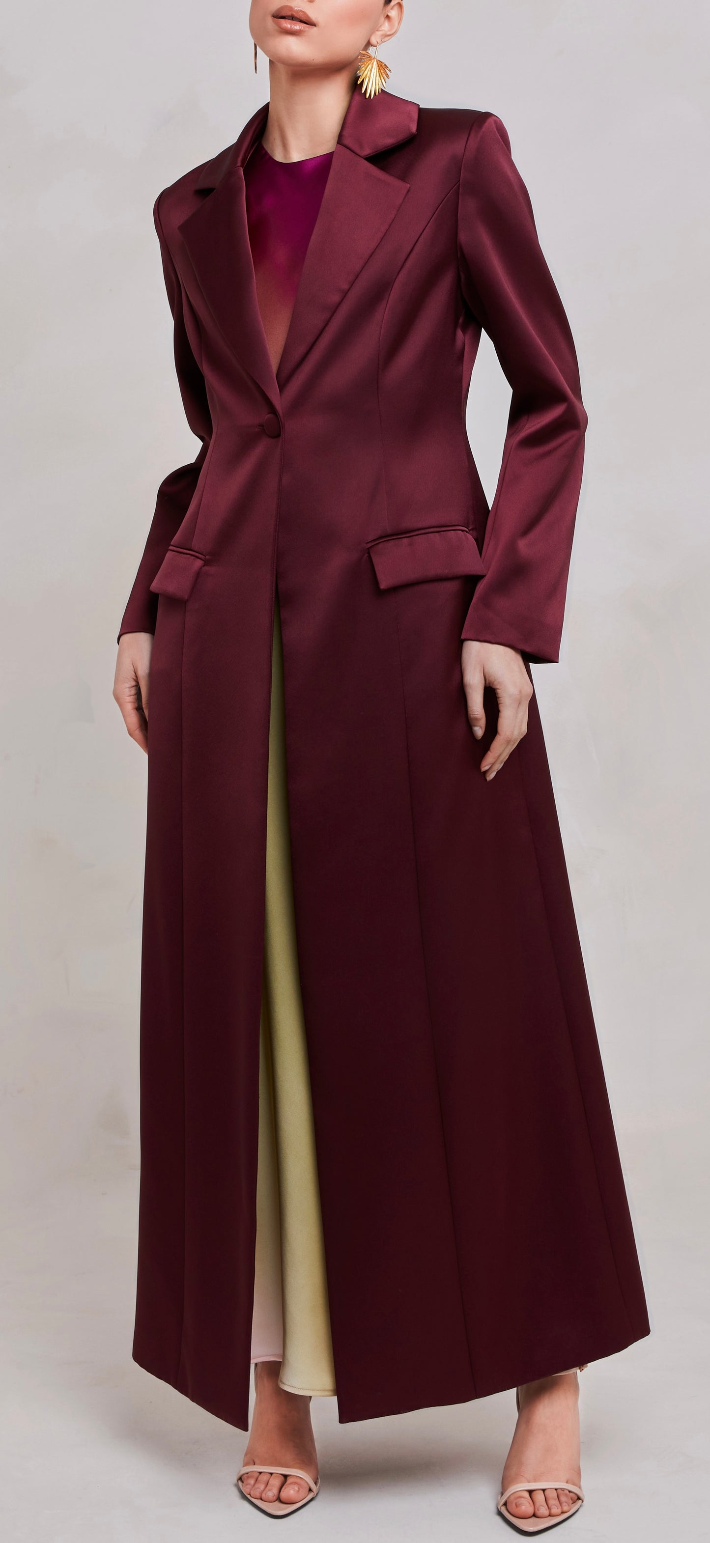 Saleha Oxblood Satin Blazer Coat