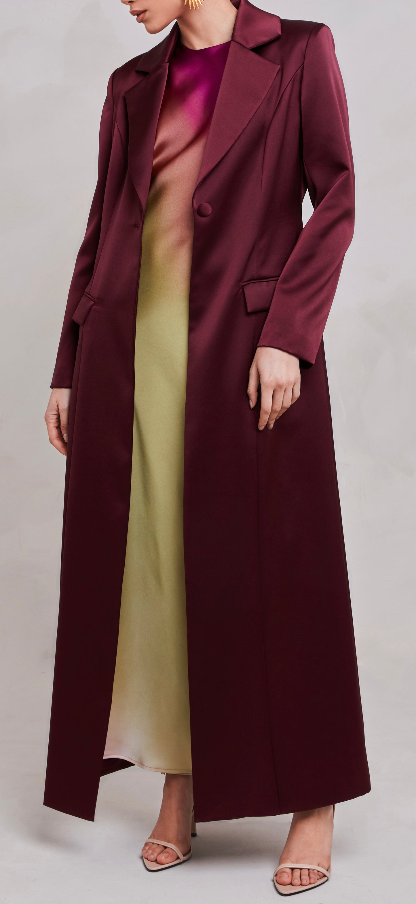 Saleha Oxblood Satin Blazer Coat