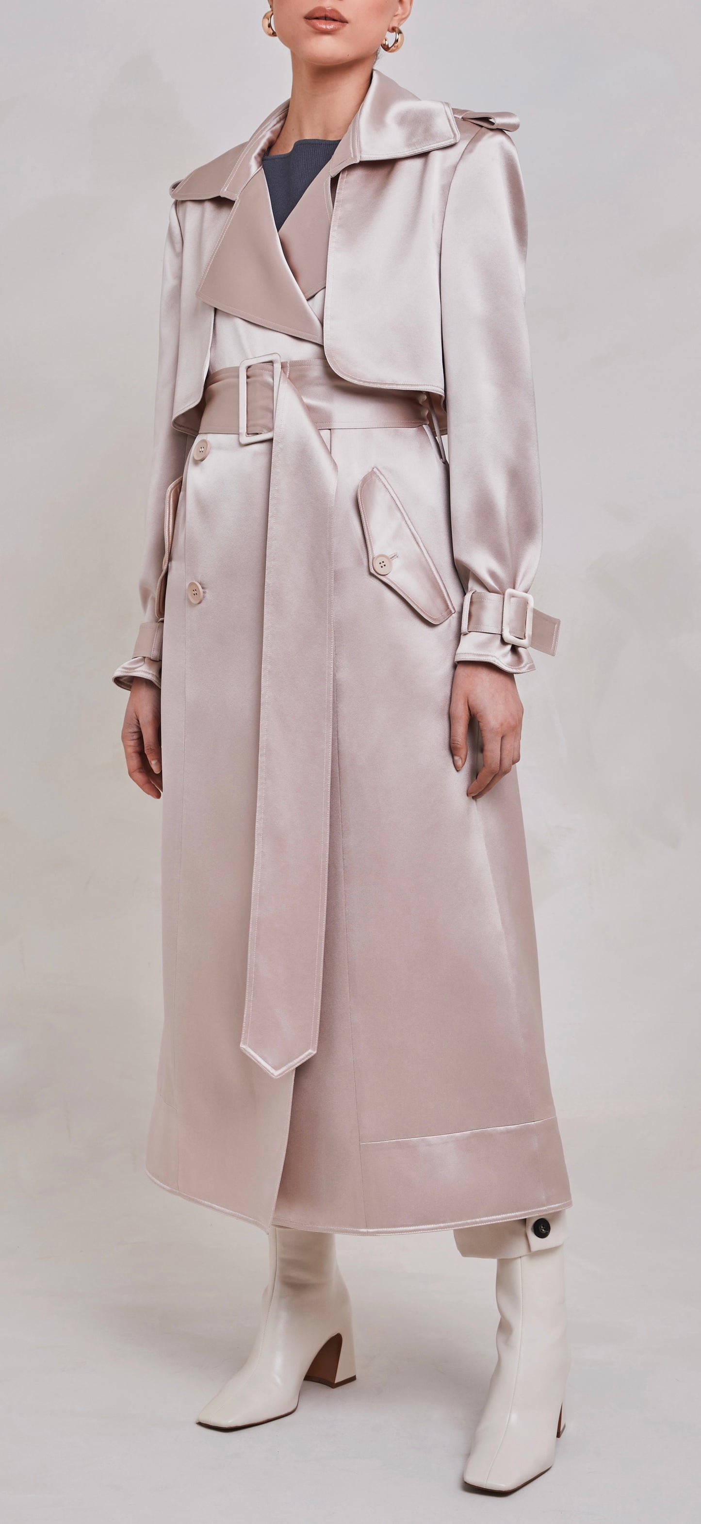 Maryam Champagne Satin Trench Coat