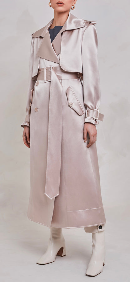 Maryam Champagne Satin Trench Coat