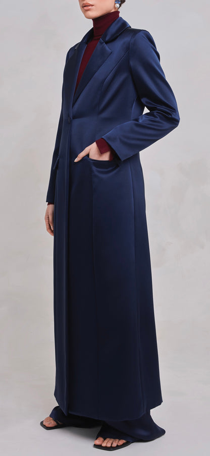 Saleha Navy Satin Blazer Coat