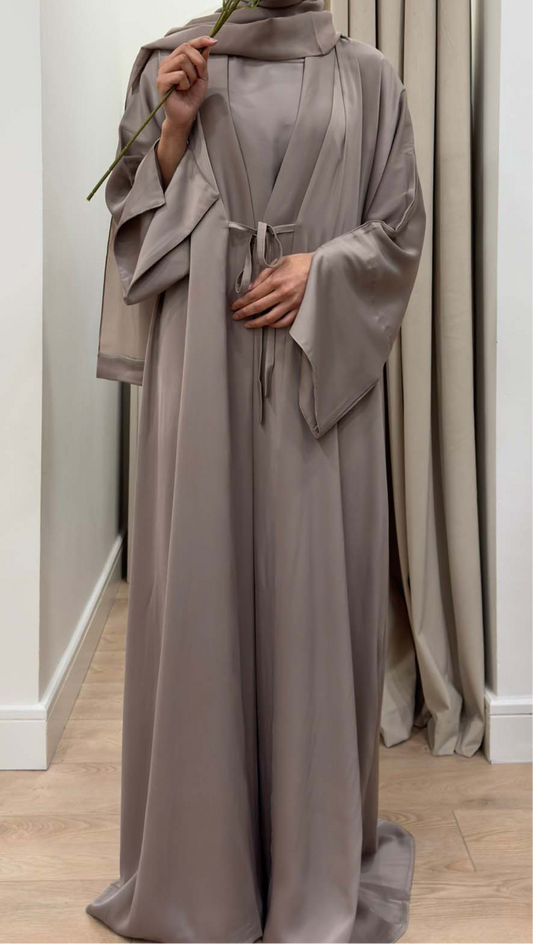 FARAH MAUVE BOW-TIE SATIN ABAYA