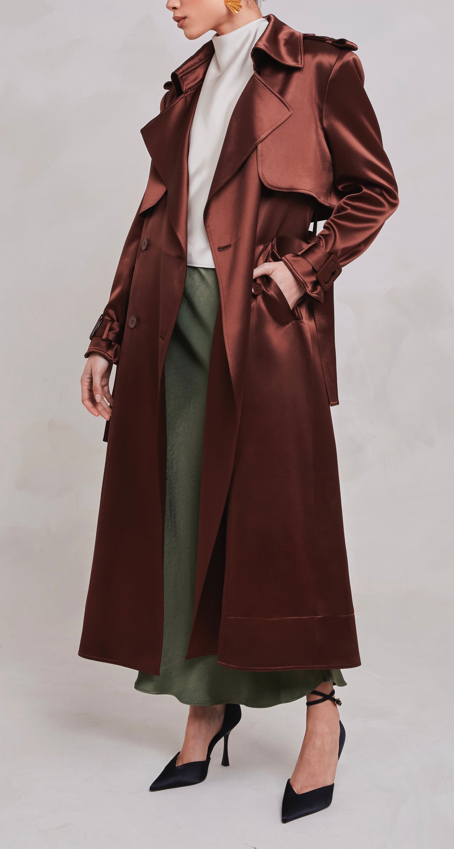 Maryam Brown Satin Trench Coat