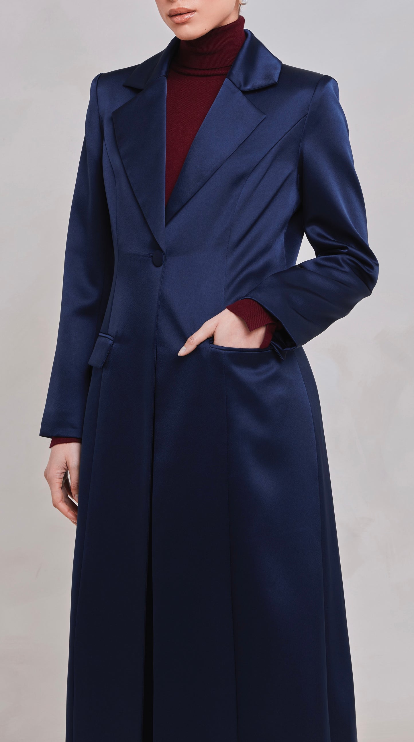 Saleha Navy Satin Blazer Coat