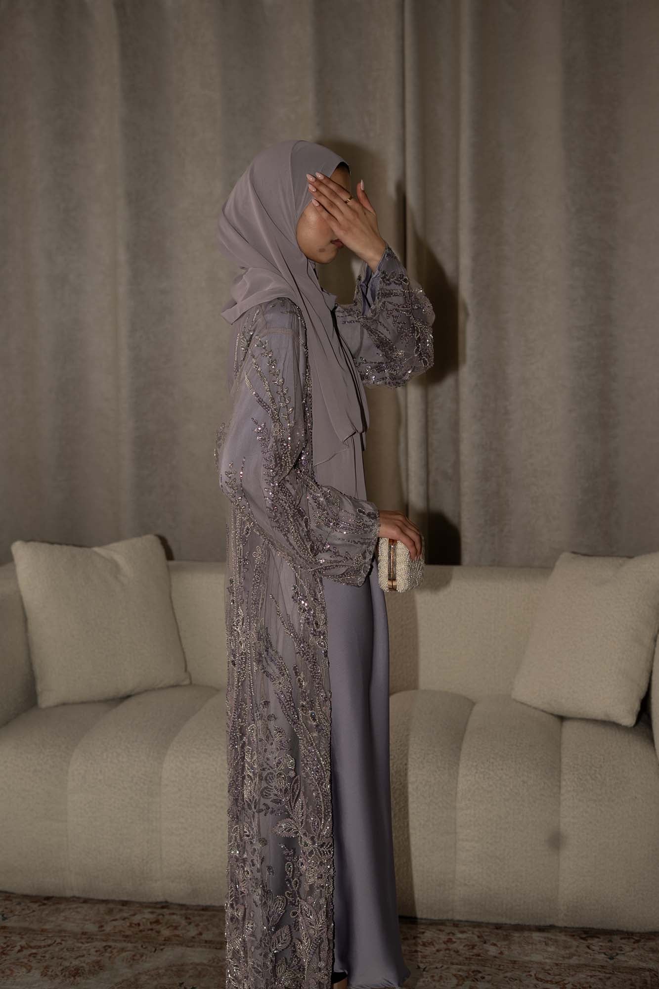 Lamisa Dusty Lavender Embellished Abaya