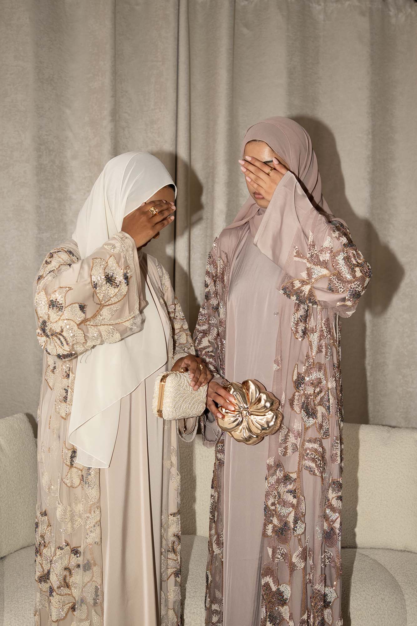 Samra Beige Floral Embellished Abaya