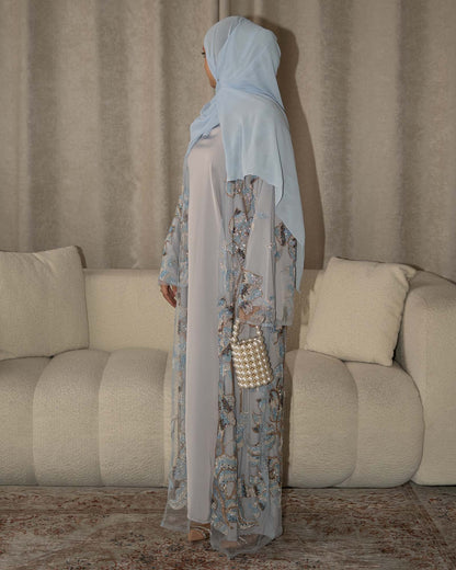 Samra Light Blue Floral Embellished Abaya