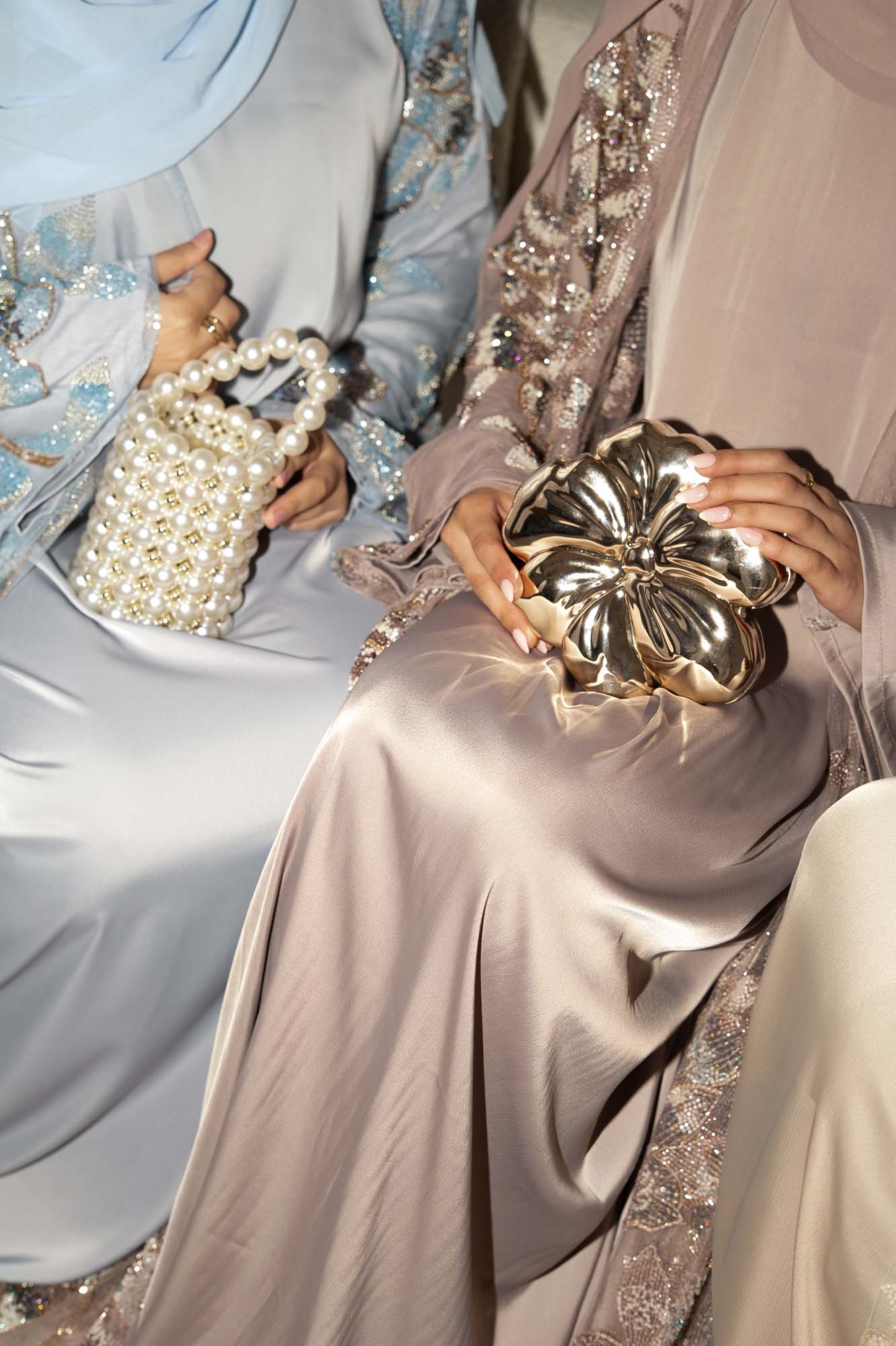 Samra Light Blue Floral Embellished Abaya