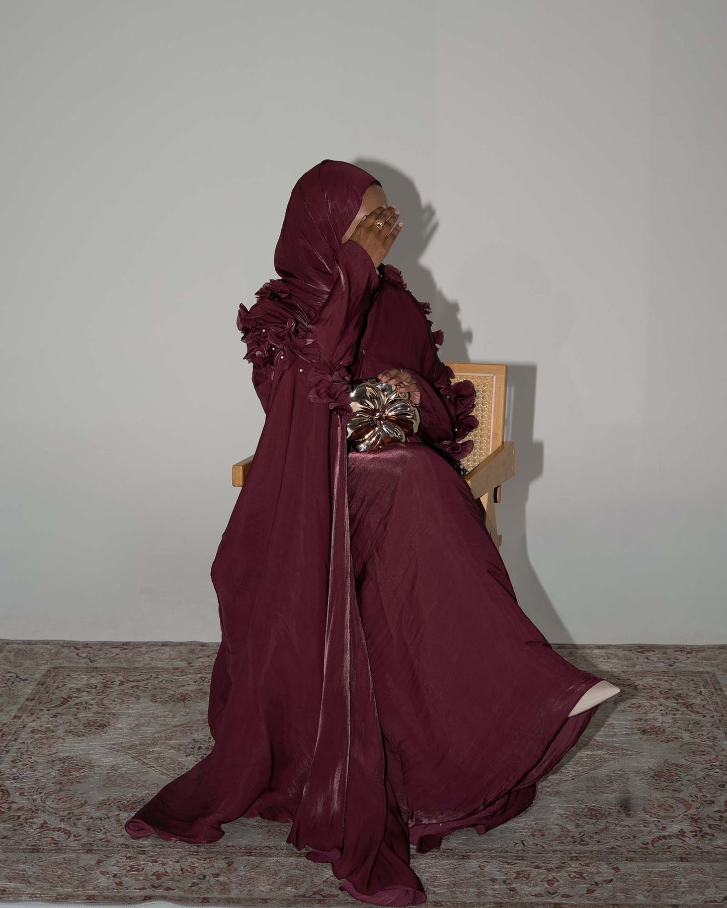 Maaliya Plum 3D Flower Embellished Organza Cape Abaya