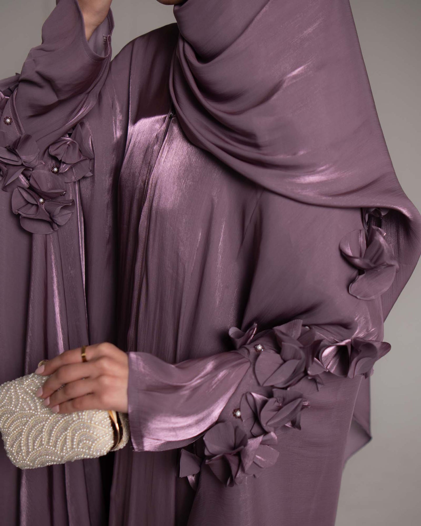 Maaliya Mauve 3D Flower Embellished Organza Cape Abaya