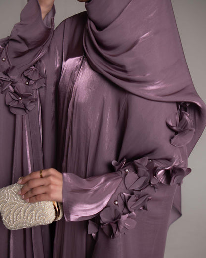 Maaliya Mauve 3D Flower Embellished Organza Cape Abaya