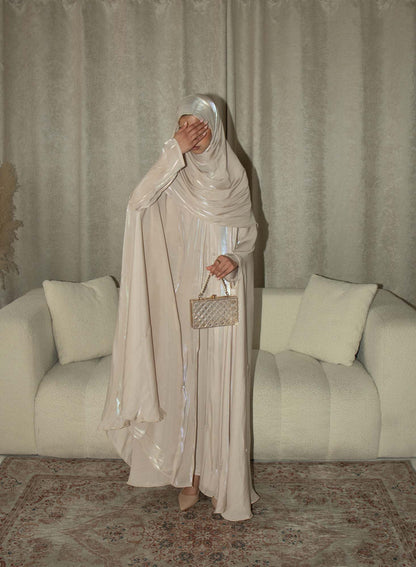 Aila Champagne Embellished Organza Cape Abaya