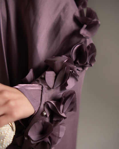 Maaliya Mauve 3D Flower Embellished Organza Cape Abaya