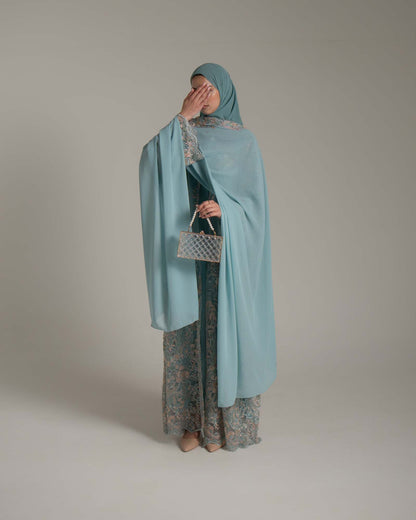 Zariyah Teal Embroidered Dupatta Abaya