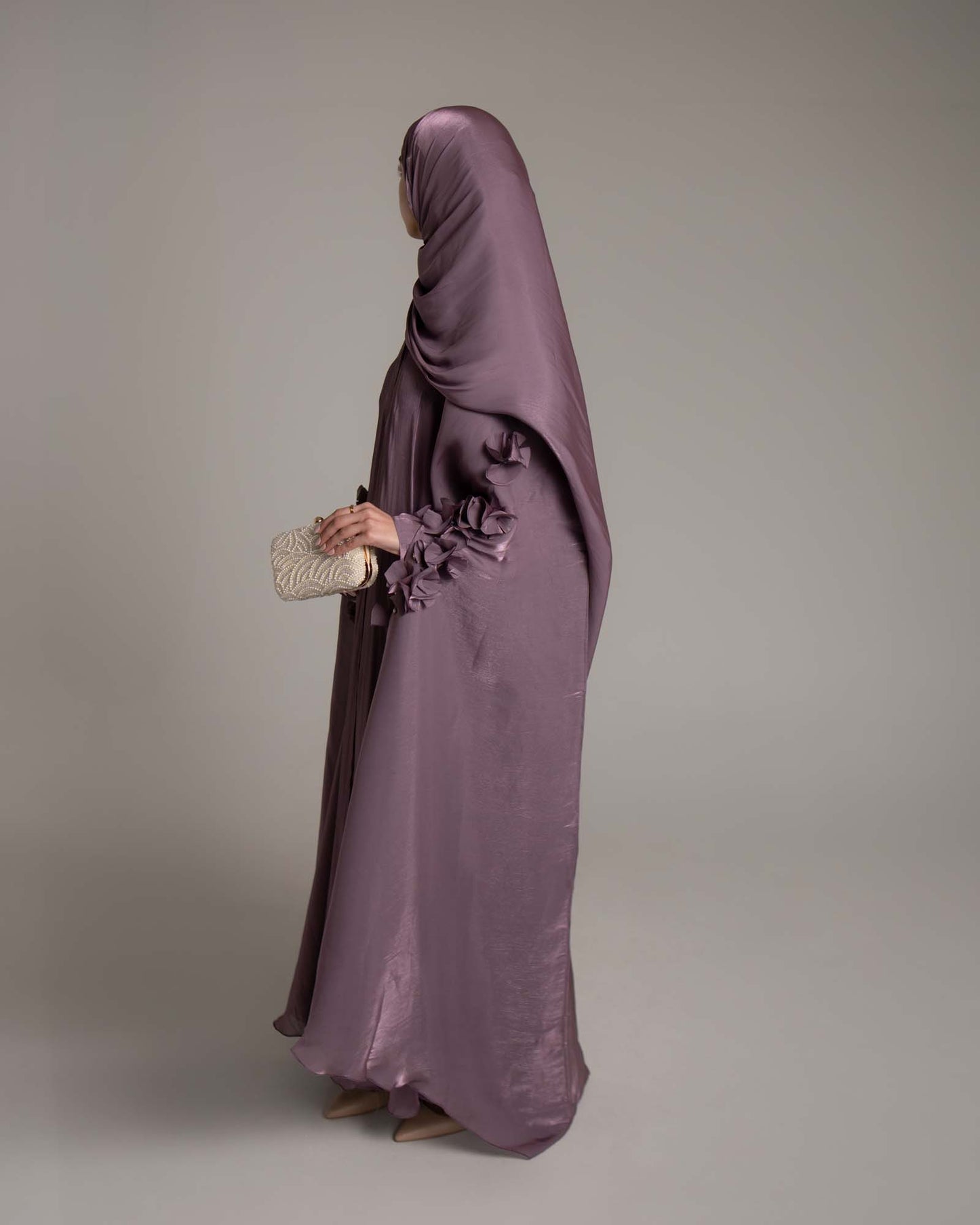 Maaliya Mauve 3D Flower Embellished Organza Cape Abaya