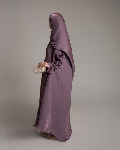 Maaliya Mauve 3D Flower Embellished Organza Cape Abaya