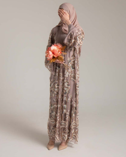 Samra Blush Pink Floral Embellished Abaya