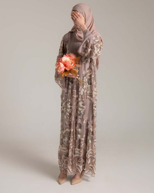 Samra Blush Pink Floral Embellished Abaya