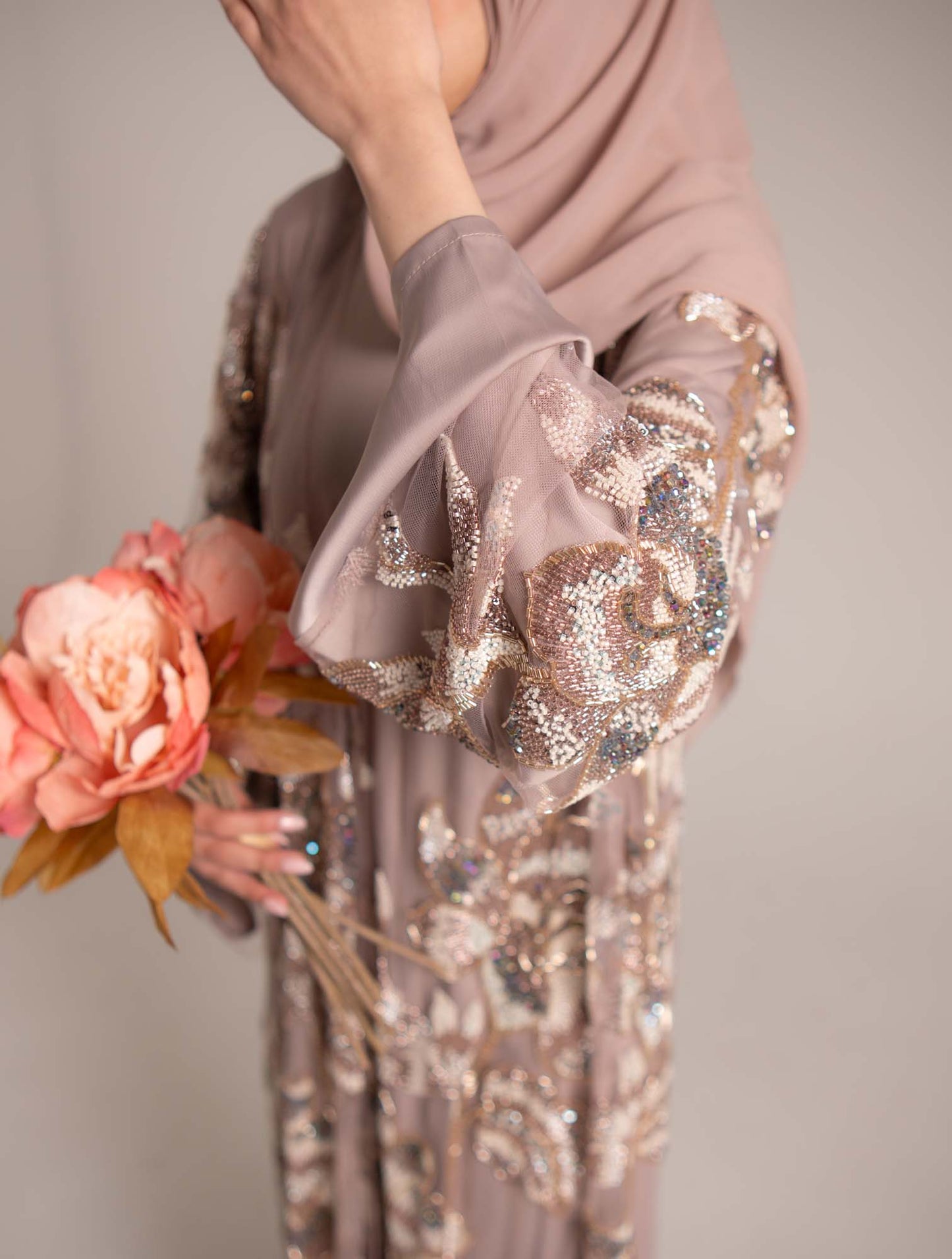 Samra Blush Pink Floral Embellished Abaya
