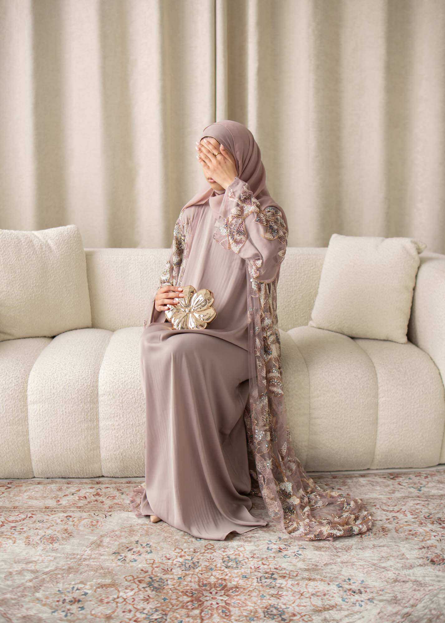 Samra Blush Pink Floral Embellished Abaya