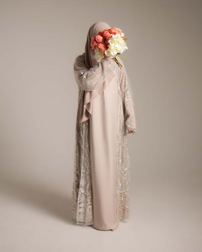 Lamisa Beige Pearl Embellished Abaya