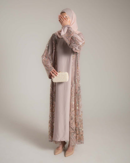 Lamisa Blush Champagne Embellished Abaya