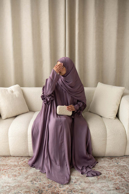 Maaliya Mauve 3D Flower Embellished Organza Cape Abaya