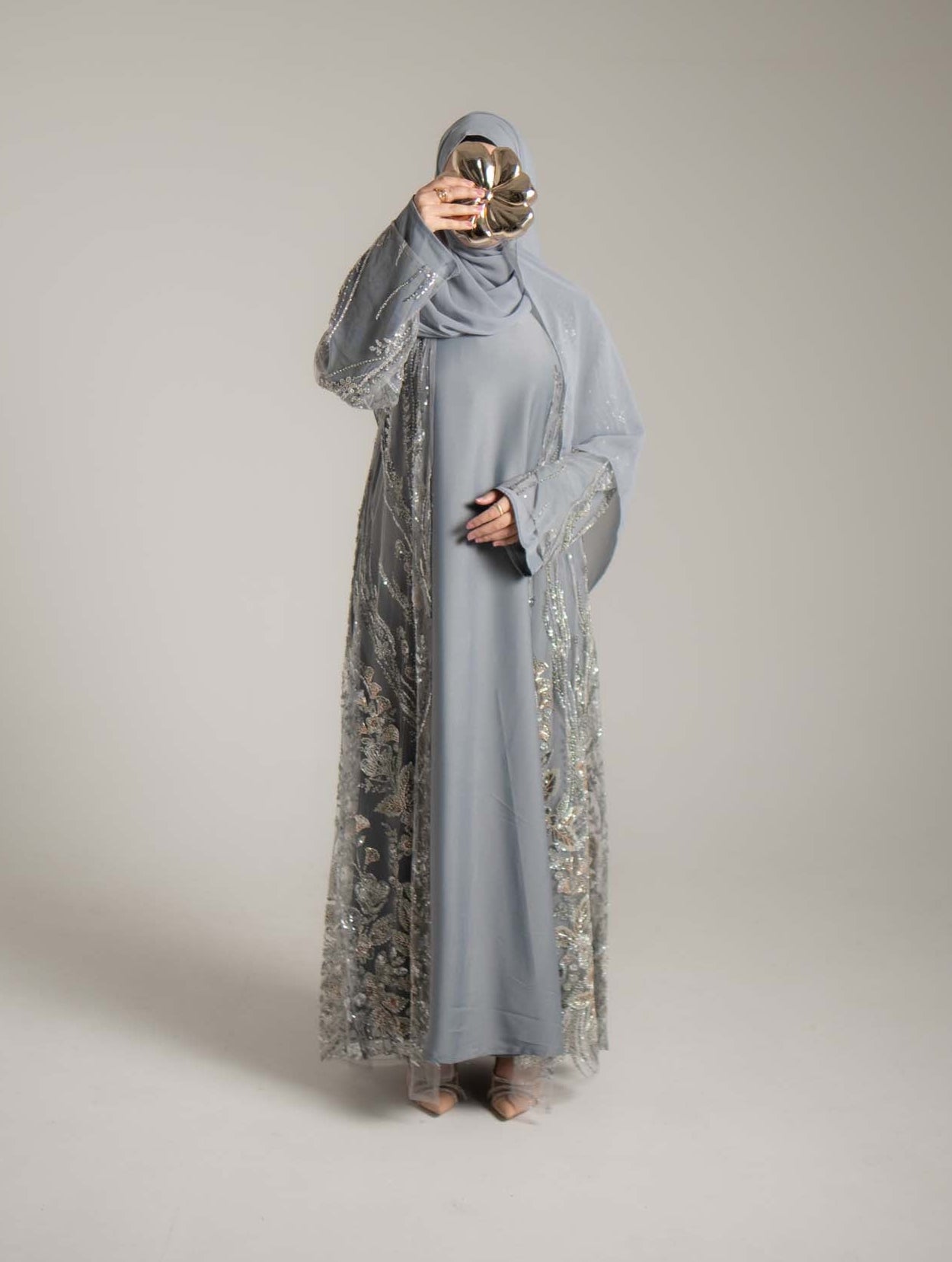 Lamisa Smokey Grey Embellished Abaya
