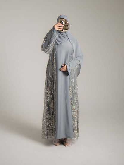 Lamisa Smokey Grey Embellished Abaya