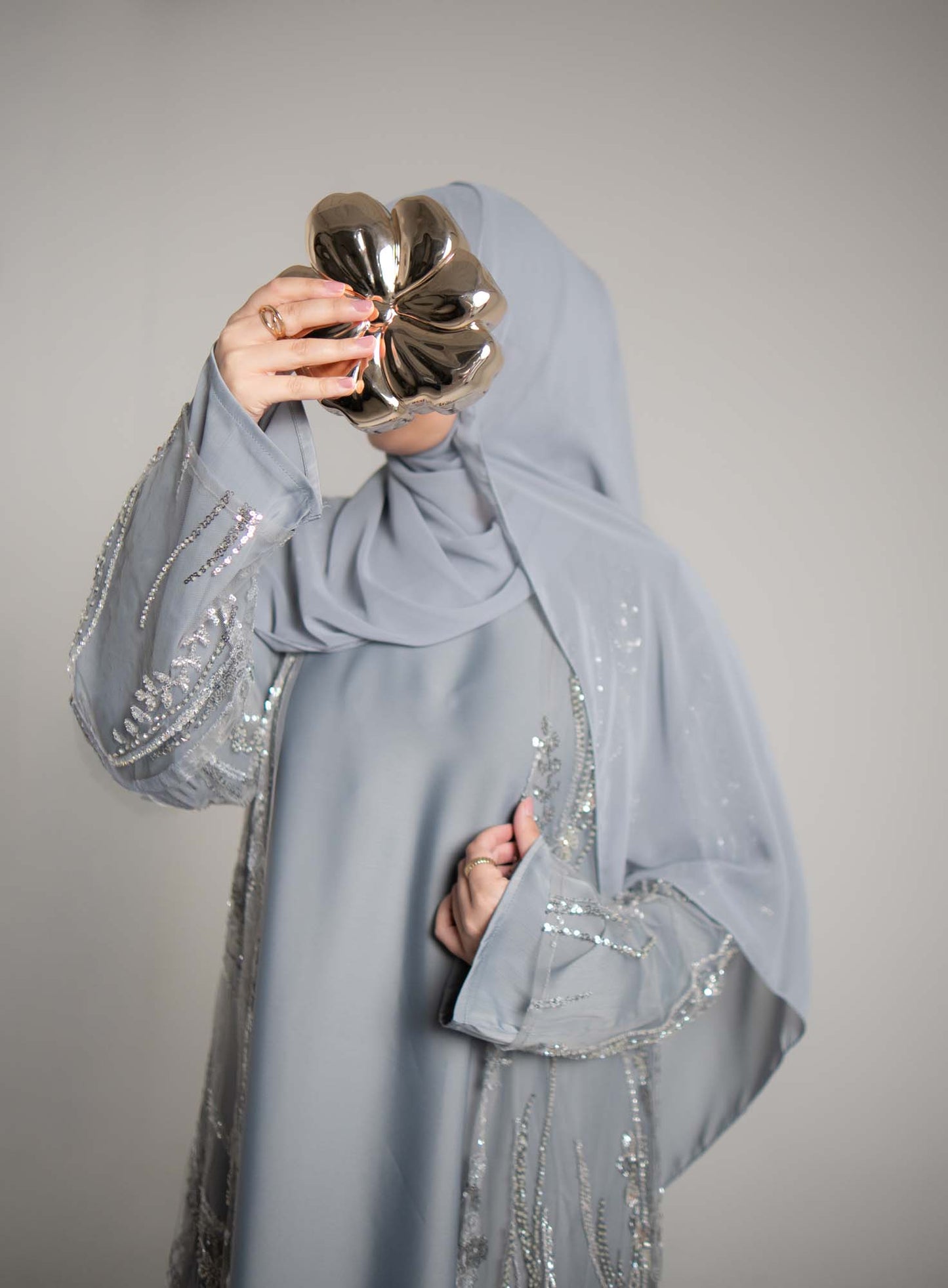 Lamisa Smokey Grey Embellished Abaya