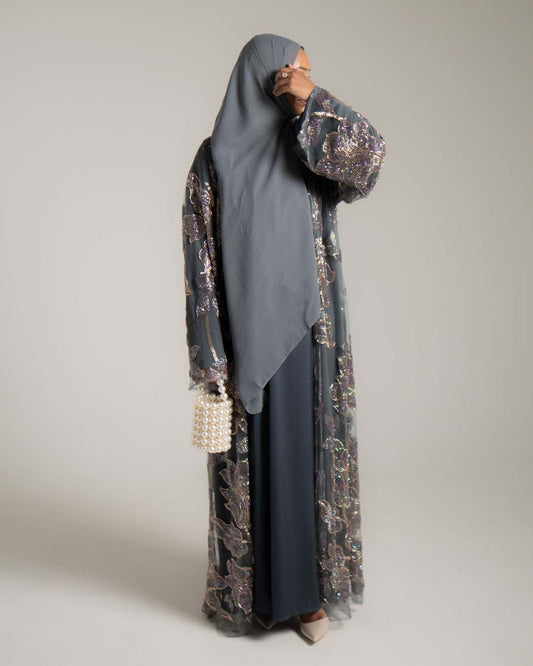 Samra Midnight Blue Floral Embellished Abaya