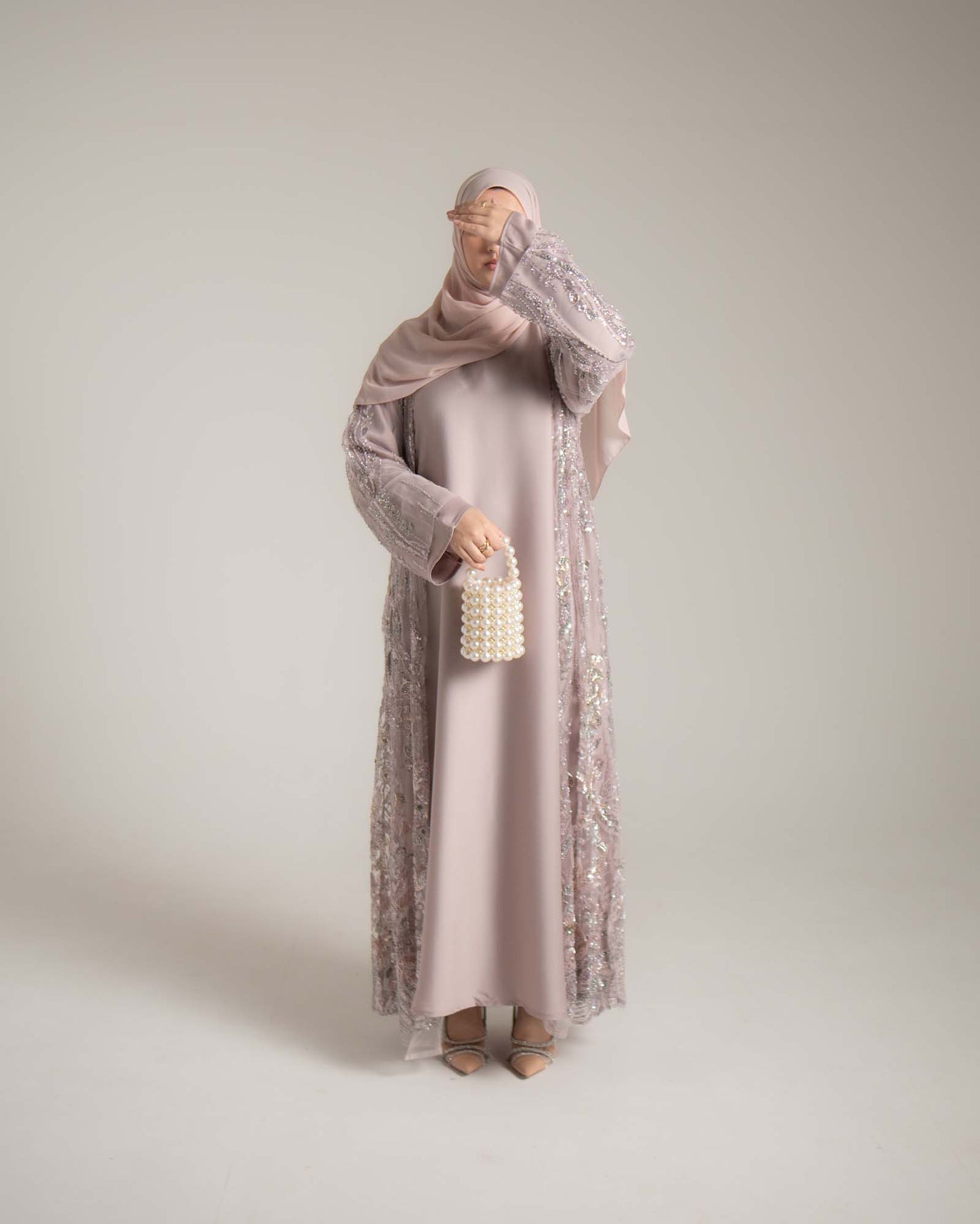 Lamisa Blush Mauve Embellished Abaya