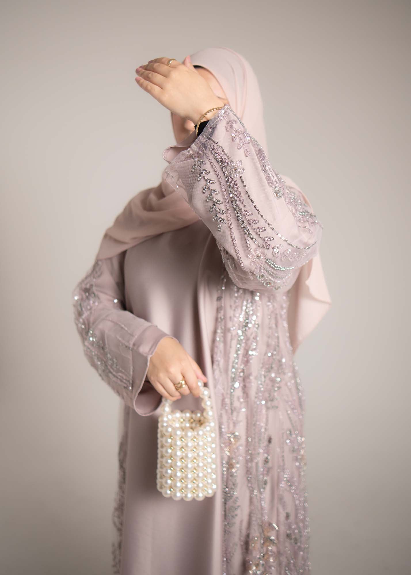 Lamisa Blush Mauve Embellished Abaya