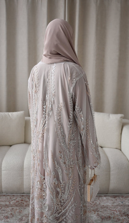 Lamisa Beige Pearl Embellished Abaya