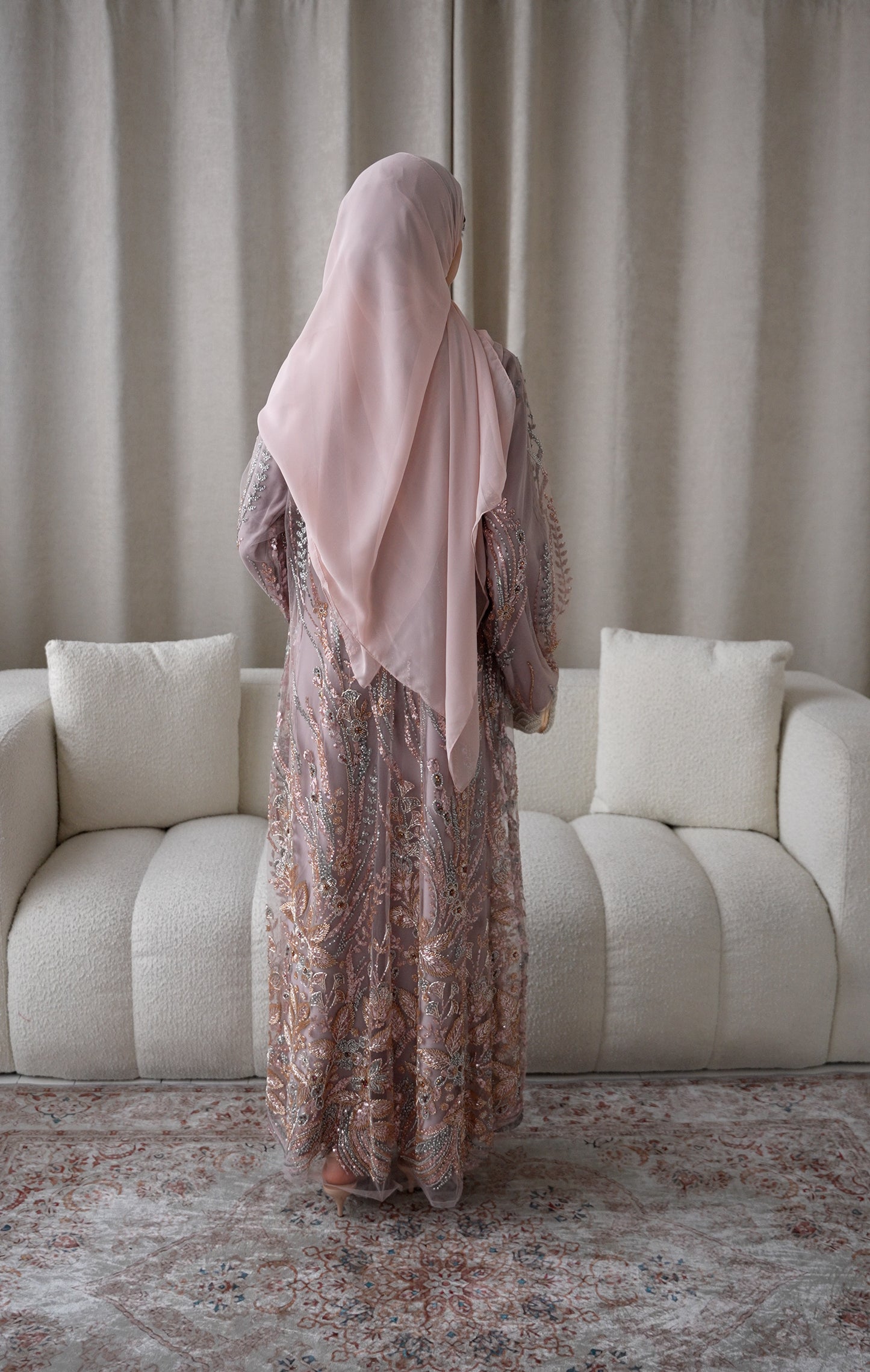 Lamisa Blush Champagne Embellished Abaya