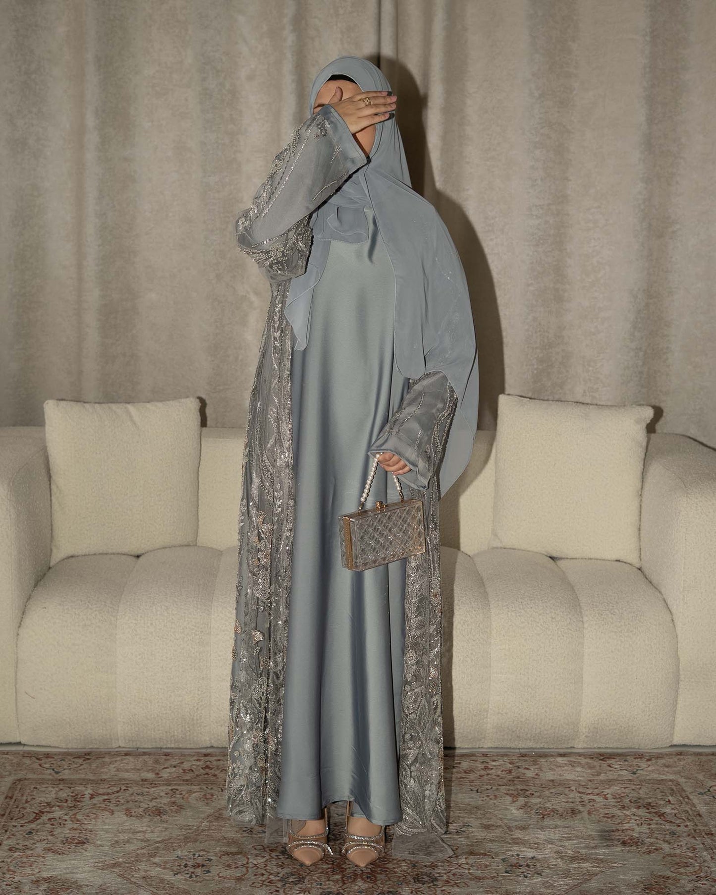 Lamisa Smokey Grey Embellished Abaya