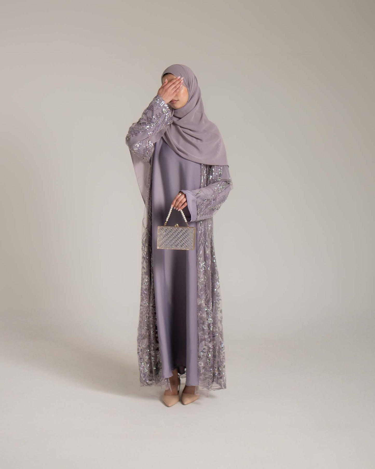 Lamisa Dusty Lavender Embellished Abaya