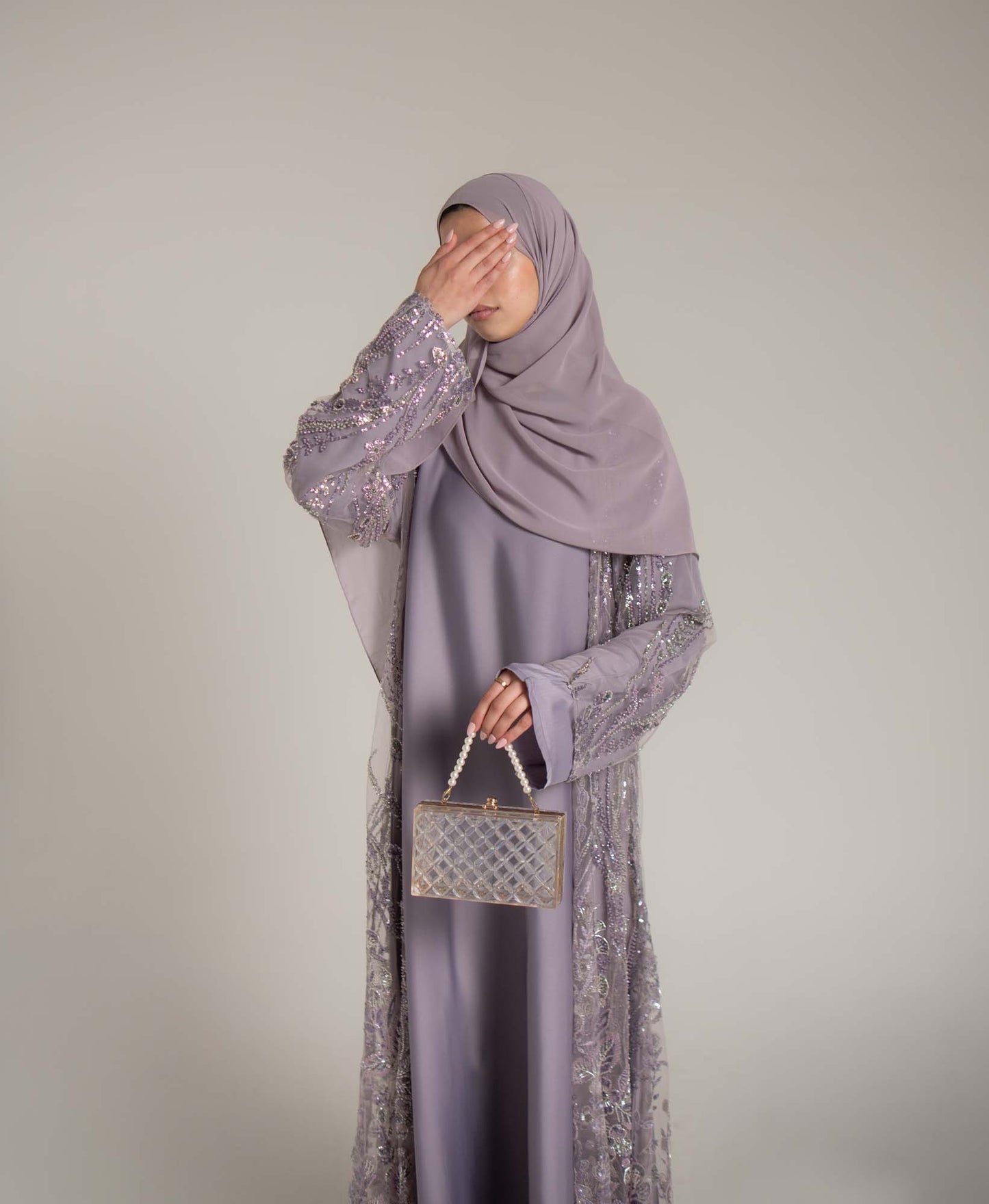 Lamisa Dusty Lavender Embellished Abaya