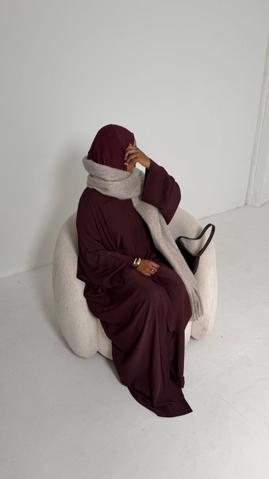 Safa Plum Premium Essential Butterfly Abaya