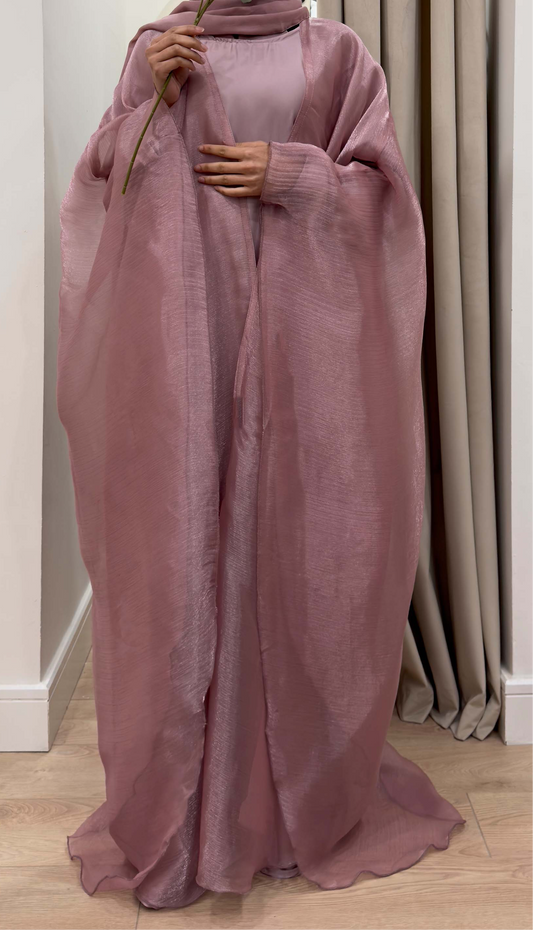 DHALIA PLAIN PINK ORGANZA CAPE ABAYA