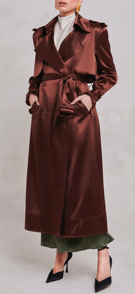 Maryam Brown Satin Trench Coat