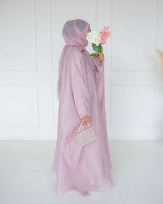 Huda Dusty Pink Organza Cape Abaya | layah collection | right view
