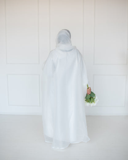 Huda Off-White Organza Cape Abaya | layah collection | back view