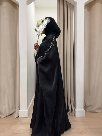 Stunning occasion wear abaya perfect for eid or any occasion. Occasion abaya made from organza. Occasion abaya made from premium organza fabric. Occasion organza abaya. Organza abaya. Organza abaya made from Indonesian organza. Premium organza abaya. Wedding abaya perfect for weddings or occasions. Black organza abaya. Black occasion abaya. Black wedding abaya. Black eid abaya. 