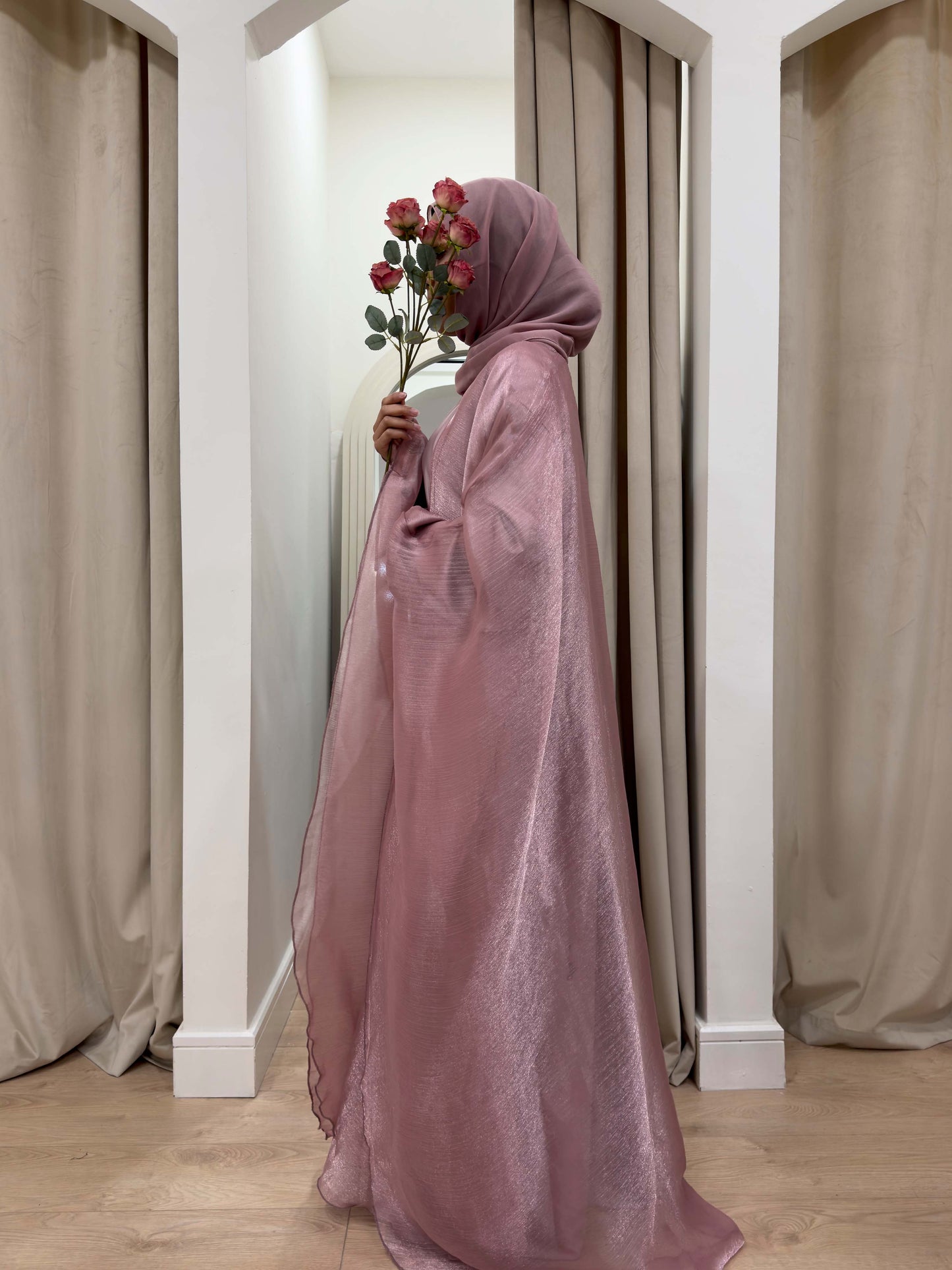 DHALIA PLAIN PINK ORGANZA CAPE ABAYA