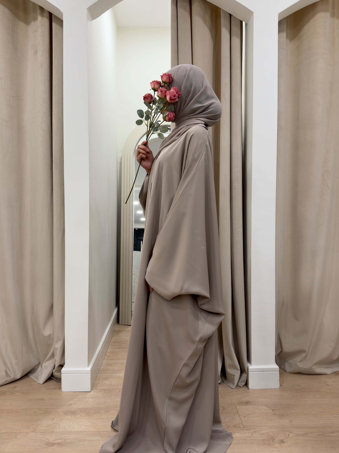 SAFA PREMIUM PLAIN TAUPE BUTTERFLY ABAYA