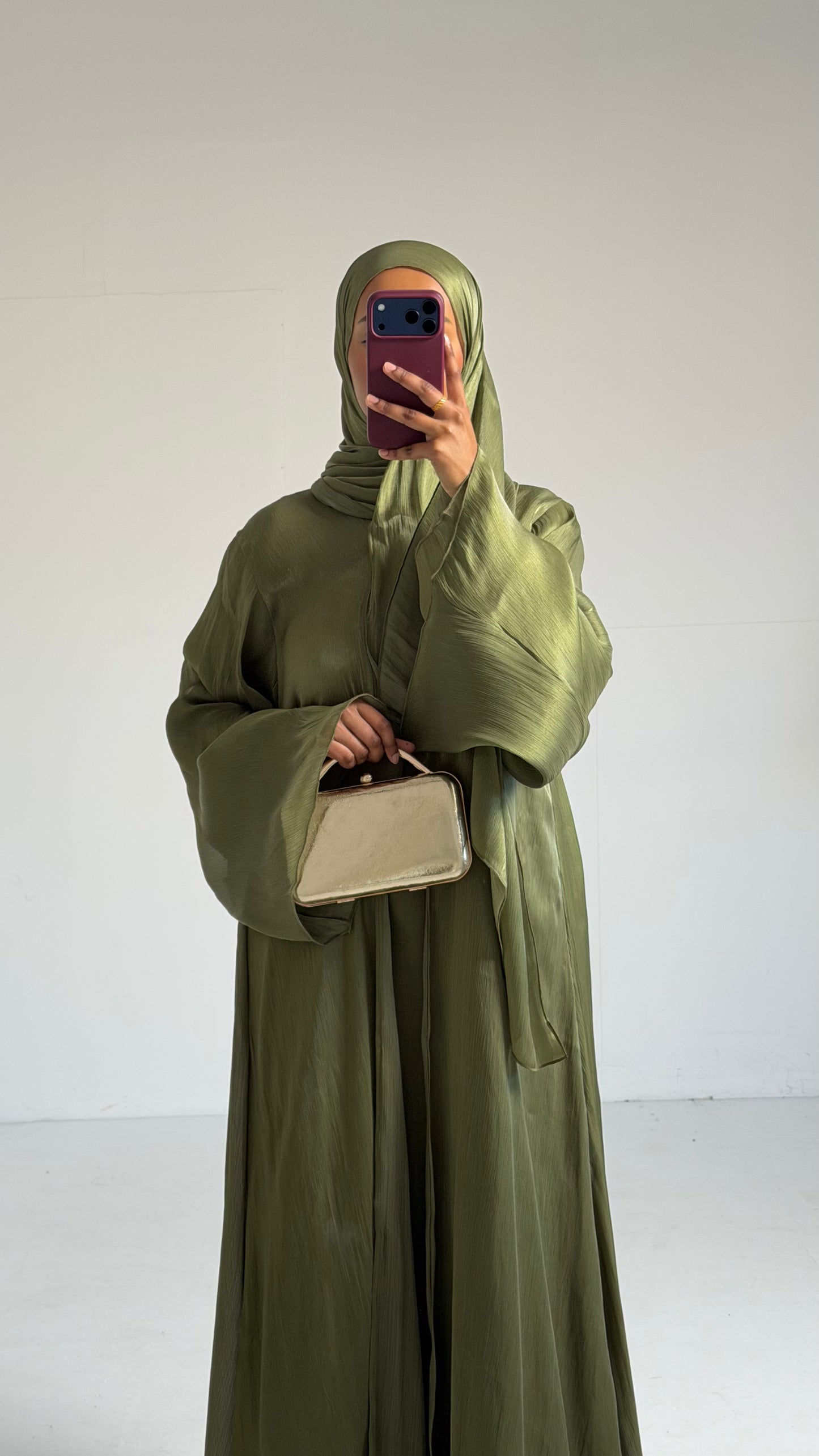 Reema Olive Princess Flared Organza Abaya