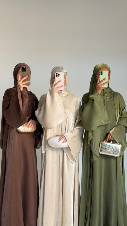 Reema Olive Princess Flared Organza Abaya