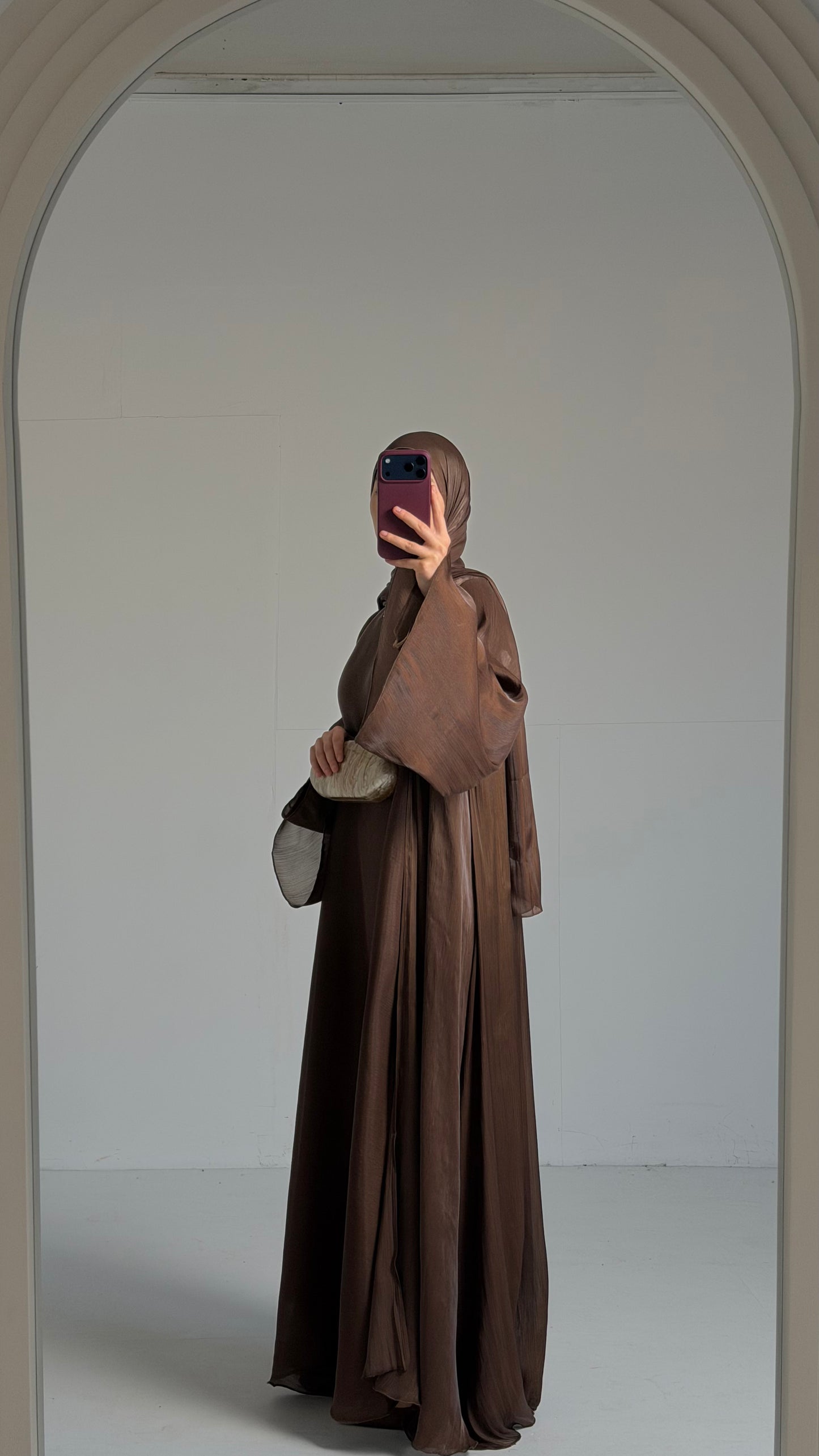 Reema Brown Princess Flared Organza Abaya