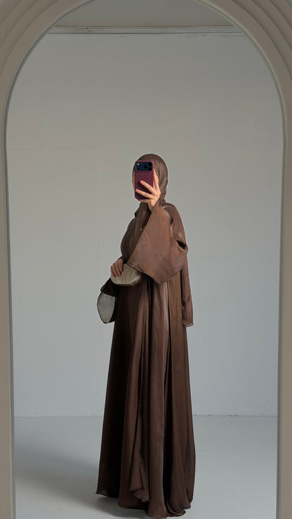 Reema Brown Princess Flared Organza Abaya
